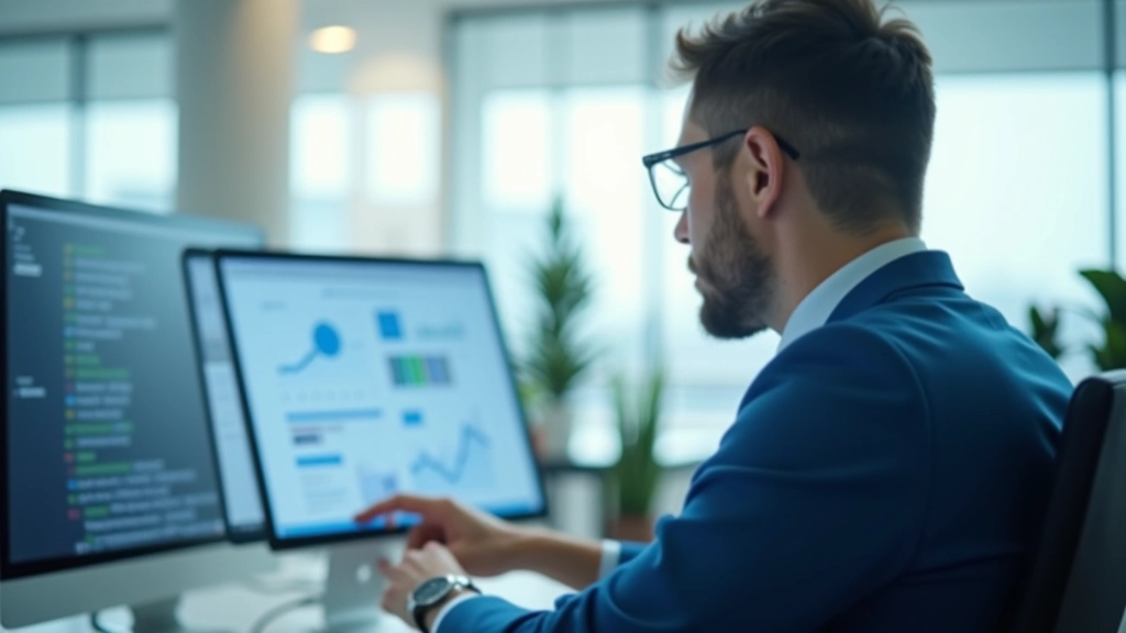 Analytik studující data zaměstnanosti na monitoru v kancelářském prostředí