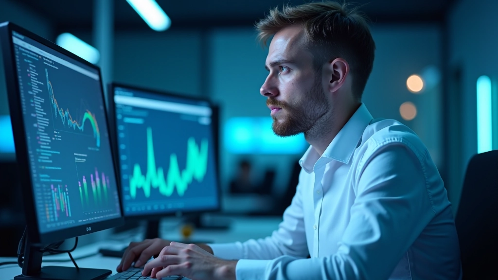 Analytik pracuje s tabulkami regionálních statistik nezaměstnanosti v ČR na velkém monitoru